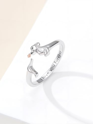 Dorunmo Adjustable Open Rings 925 Sterling Silver Cute Animal Rings for Women Vintage Jewelry Gifts - style: Dachshund
