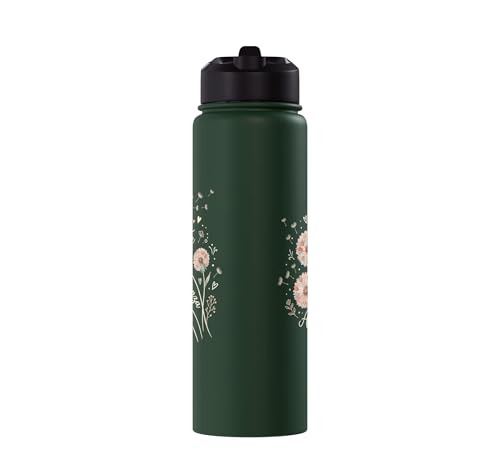 Fe Esperanza Amor Floral Christian Spanish Faith Cristianos Stainless Steel Insulated Water Bottle - color: Dark Green