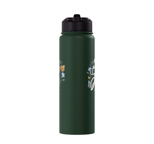 Christian Bible Verse Quote Butterfly Rose Flower John 3:16 Stainless Steel Insulated Water Bottle - color: Dark Green