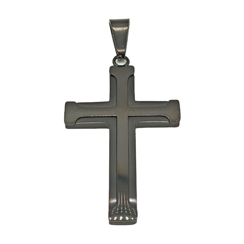 Cross Necklace for Men, Stainless Steel Black/Silver Cross Pendant Religious Necklace Christian Jewelry Chain 60 cm/23.6 inches - color: Black