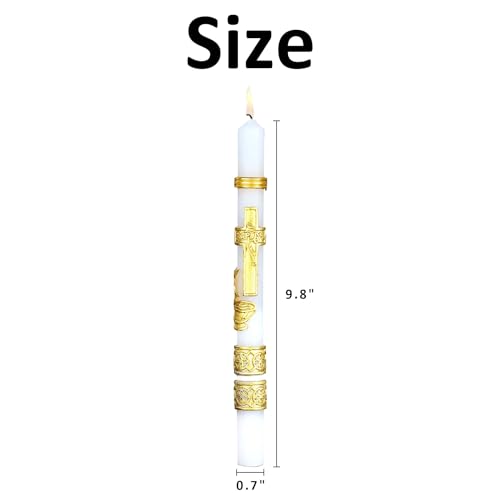 Catholic Baptism Candle - Baptismal Candle for Boys and Girls - Velas para Bautizo - White, Religious Symbols, Long Burning - color: Gold Candle