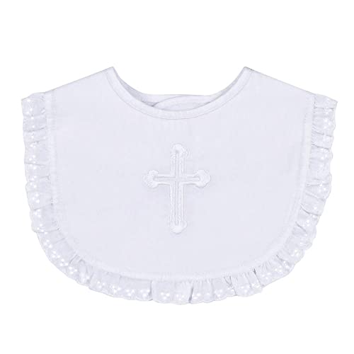 Baby Girls Embroidered Cross Baptism Bib Infant Christening Outfits Gift - color: Lace White