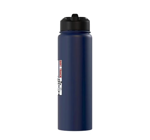 Car Dirt Track Racing Checkered Flag American Flag Racing Stainless Steel Insulated Water Bottle - color: Navy Blue