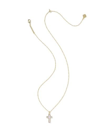Kendra Scott Cross Pendant Necklace, Fashion Jewelry for Women - color: GOLD-MATTE BLUSH PINK DICHROIC GLASS