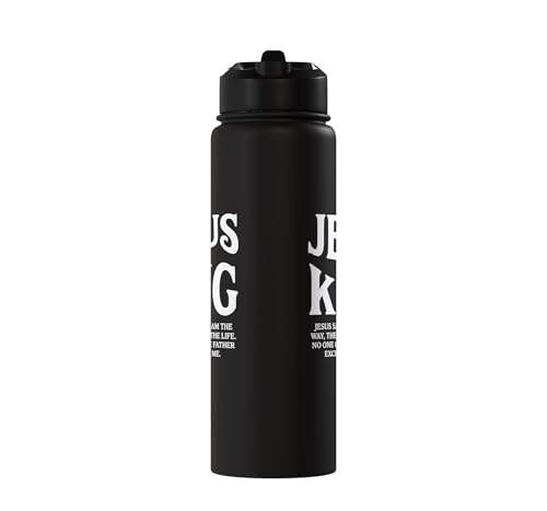 Jesus Is King John 14 6 Faith Bible Verse Stainless Steel Insulated Water Bottle - color: Black