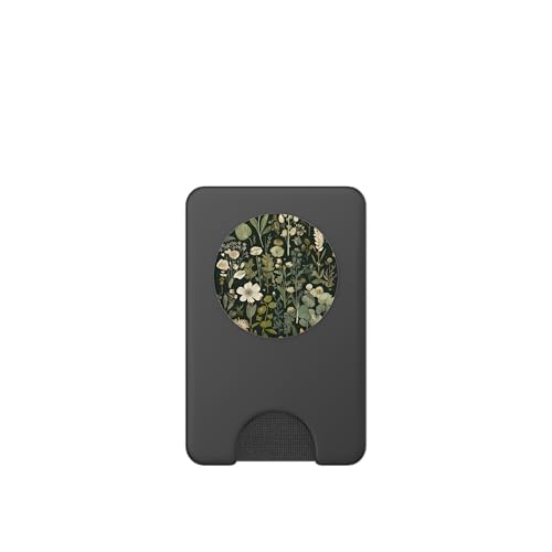 Olive Green Boho Botanical Wildflowers PopSockets PopWallet for MagSafe - style: Magnetic PopWallet