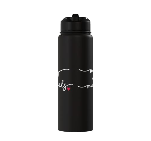 Mahjong With MahGirls Elegant Script Heart Stainless Steel Insulated Water Bottle - color: Black