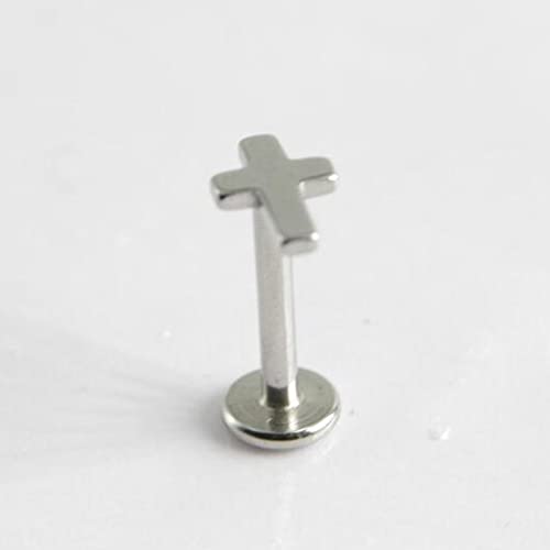 Top Cross Faith Labret Cartilage Helix Stud Earrings Stainless Steel Tragus Nose Studs Earring Monroe Lip Rings Bar 6mm 8mm Medusa Piercing Body Jewelry Gifts for Women Girls Men 16G - color: Silver,6mm