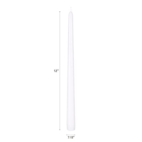 Mega Candles 12 pcs Unscented White Taper Candles, Hand Poured Wax Candle 12 Inch x 7/8 Inch, Home Décor, Wedding Receptions, Centerpieces, Occasions, Events, Romantic Dinners, Prayer, Holders - color: White