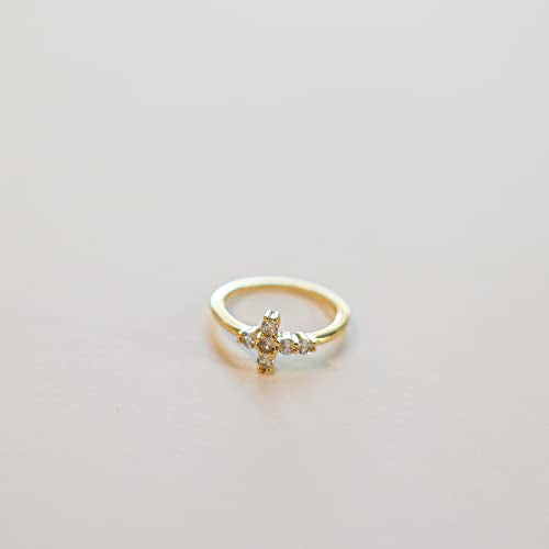 Forever Fervent Sideways Cross Pave Ring | 18K Gold | Petite CZ Christian Band | Religious Polished Finish Set - color: Gold