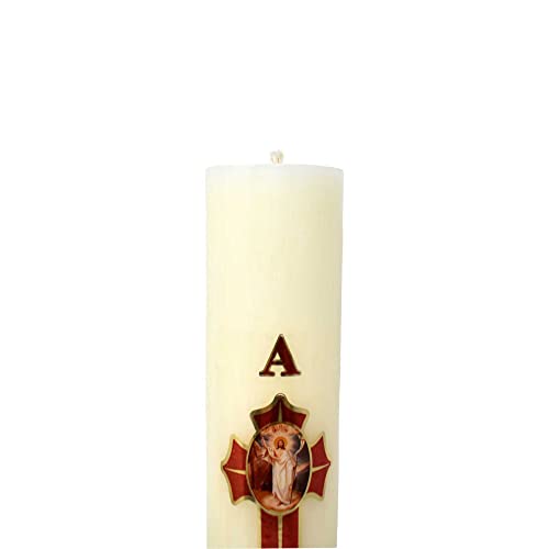 Cirio Pascual Paschal Candle – (10" inches - Large / 1/4 Kilo) 100% Wax Catholic with Alpha & Omega Symbol – Jesus Christ Church for Holy Saturday Vigil, Resurrection & Worship – Choose Your Size - size: 10" inches - Large / 1/4 kilo