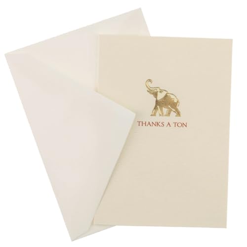 Graphique Elephant La Petite Presse Boxed Notecards - 10 Embossed and Embellished Gold Foil "Thanks a Ton" Elephant Notes with Matching Envelopes, 3.25" x 4.75 - color: Elephant