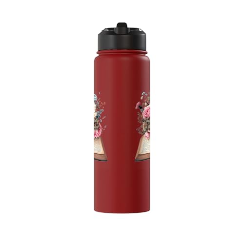 Faith-Based Floral Scripture Design for Women Stainless Steel Insulated Water Bottle - color: Red