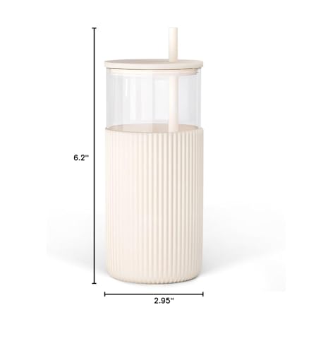SANDJEST Glass Tumbler with Straw and Lid, Glass Water Bottle with Silicone Sleeve 20oz, Smoothie, Iced Coffee Cup, Gifts for Women Teen Girls Birthday Christmas (Cream) - color: Cream