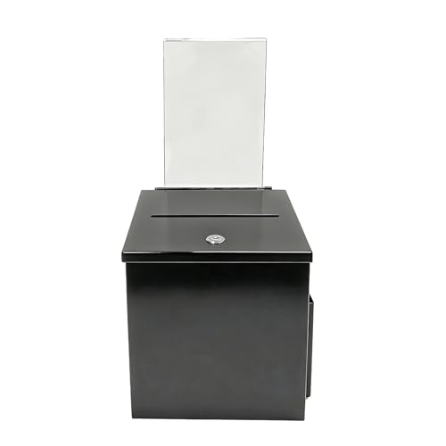 FixtureDisplays® Black Metal Donation Box Suggestion Tithes Offering Box with Sign Holder 8.5X8.1X18" 11573BLACK