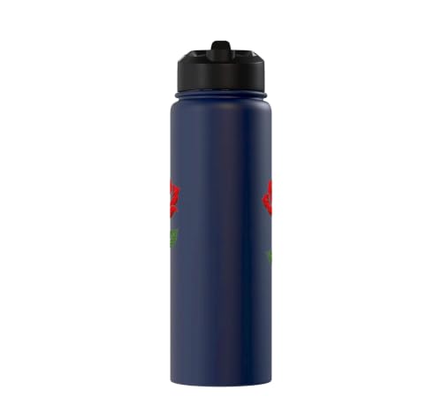 Maria Personalized Rose Name Elegant Floral Women Girls Stainless Steel Insulated Water Bottle - color: Navy Blue