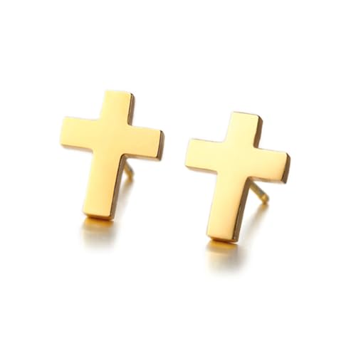Cross Stud Earring for Women Men Dainty Small Cross Earrings Minimalist Simple Gold Silver Black Religious Faith Cross Studs - color: Gold