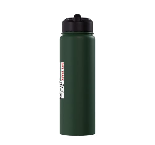 Car Dirt Track Racing Checkered Flag American Flag Racing Stainless Steel Insulated Water Bottle - color: Dark Green