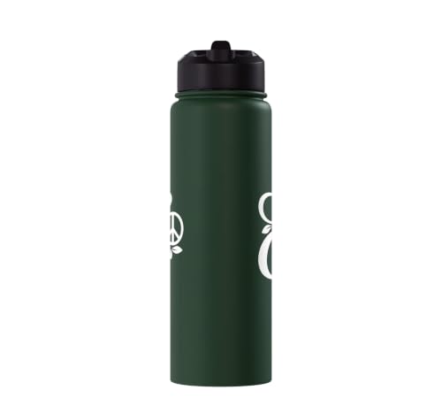 fancy Italic script Initial Letter E minimalist peace symbol Stainless Steel Insulated Water Bottle - color: Dark Green