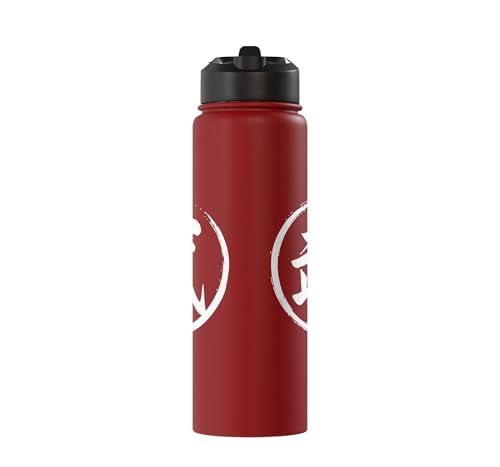“Warrior” Japanese Kanji Word Graphic Stainless Steel Insulated Water Bottle - color: Red