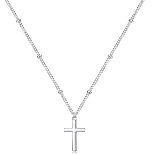 S925 Sterling Silver Cross Necklace for Women - Bead Chain Cross Pendant Necklaces for Women Trendy Jewelry Christian Baptism Religious Faith Jewelry Gifts 16/18/20/22 Inches