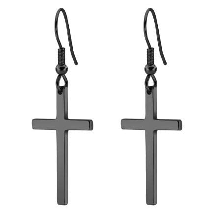 MALOYANVE Stainless Steel Cross Earrings for Men Women Personalized Hypoallergenic Minimalist Black Silver Faith Hanging Crosses Fashion Hope Love Godliness Dangling Drop Earring Jewelry Gifts - color: Black