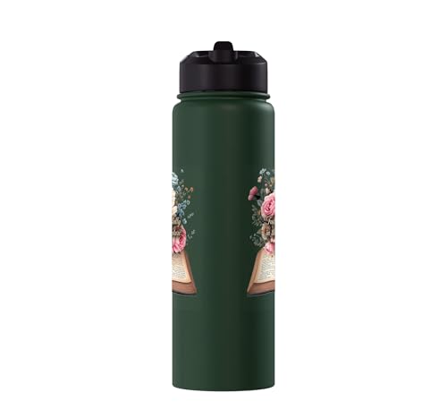 Faith-Based Floral Scripture Design for Women Stainless Steel Insulated Water Bottle - color: Dark Green