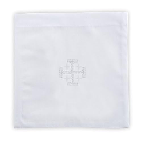 Trinity Church Supply Jerusalem Cross Chalice Pall 100% Linen Catholic Church Communion Supplies, 7 Inch Square, Pack of 4