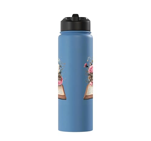 Faith-Based Floral Scripture Design for Women Stainless Steel Insulated Water Bottle - color: Light Blue