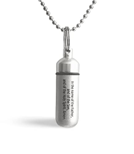 FIVE Classic Brushed Silver ANOINTING OIL HOLDER/Vial Necklaces with ENGRAVED BLESSING - Includes Velvet Pouches, Ball-Chains & Funnel - Great Chistmas Gift