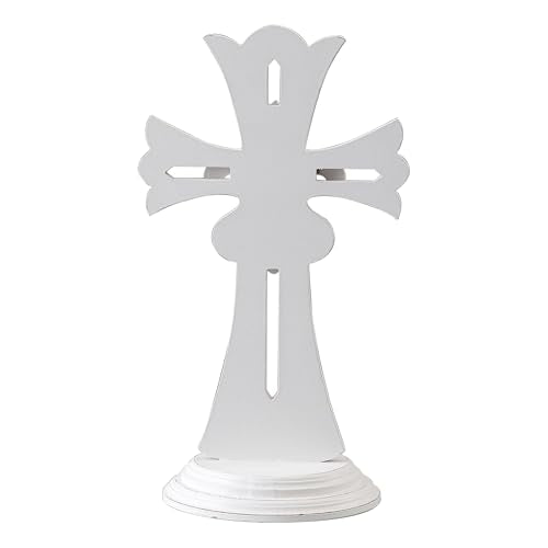 SOFE Rustic White Standing Cross 15" Tall, Wood Decorative Cross Decor