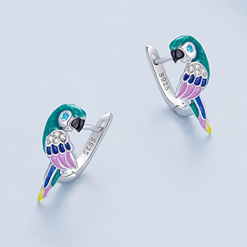 925 Sterling Silver Earrings Hypoallergenic Huggie Earring for Women - color: parrot