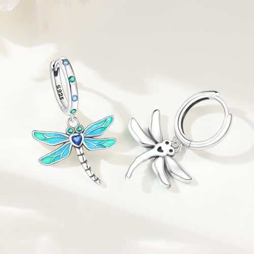 925 Sterling Silver Drop & Dangle Earrings for Women,Butterfly Dragonfly and Bee|Flower and leaf Earrings, Suitable for Sensitive Ears Fashion Jewelry Gift- Hypoallergenic Earrings - color: Dragonfly