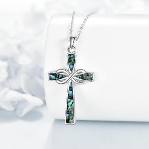 Infinity Cross Necklace S925 Sterling Silver Turquoise/Wooden/Opal/Abalone Cross Pendant Necklaces Christian Jewelry Gifts For Women - style: Abalone Cross