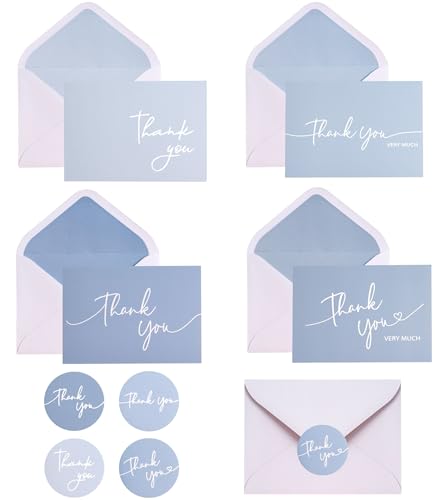 Winoo Design 100 PK Blue Thank You Cards with Envelopes Bulk - 5 x 3.5 Inches Personalized Thank You Notes for Baby Shower Wedding Small Business Graduation Funeral Birthday - color: BLUE