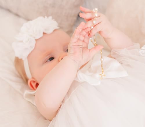 Precious Pieces Baby First Rosary .925 Silver or 14K Gold-Plated - color: White-GOLD