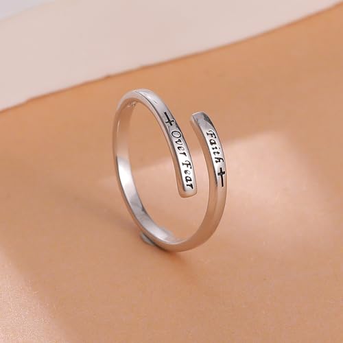 LOVECOM 925 Sterling Silver Faith Over Fear Cross Rings for Women Mother - color: Gold