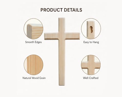 M UPTAOSUI 13in Pine Wood Cross Wall Decor, Religious Farmhouse Rustic