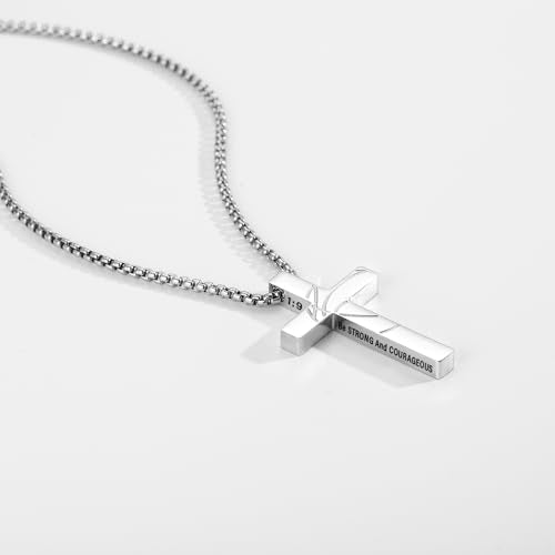 Gnamy Basketball Cross Necklace Gifts for Boys Men, Cross with Bible Verse Stainless Steel Pendant Chain Easter Christian Religious Jewelry Gifts for Him Kids Teenage Teens - color: Silver, style: Joshua 1:9