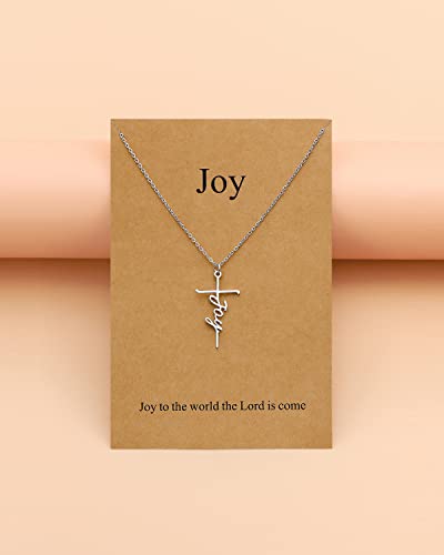 Lcherry Faith Cross Pendant Necklace for Women Religious Christian Jewelry Birthday Christmas Gifts for Women - style: 40-Joy