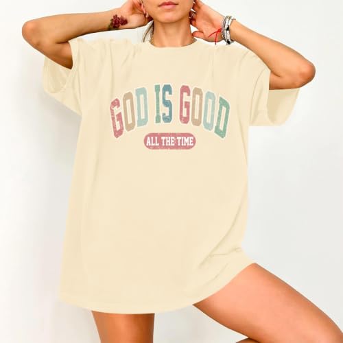 Christian Shirts for Women Oversized God is Good Shirt Religious Jesus Faith Inspirational Tshirt Bible Verse Tee Top - color: Apricot, size: Medium