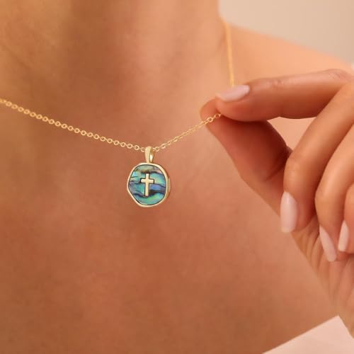 Gold Enamel Mini Cross Necklace Tiny Mother of Pearl Cross Necklace Religious Christian Gift for Baptism First Communion Christmas - color: big mother of pearl cross (15mm)-colorful