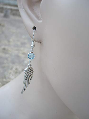 Angel Wing Birthstone Earrings, Personalized LARGE Wings Earrings, Memorial Jewelry, Religious Earrings