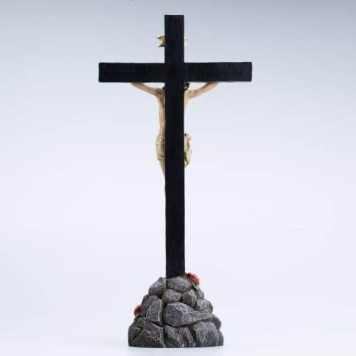 BC Catholic Crucifix Standing Cross with Rose Stone Base 12"H - size: 12 inches H