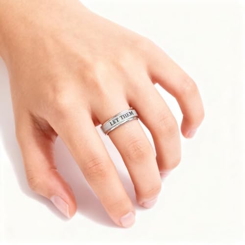 Inspirational Anxiety Relief Fidget Spinner Stackable Finger Rings for Women Men Just Breathe Let Them for Women Men Jewelry Dull Polish Titanium Steel Birthday Wedding - color: Let Silver(can't spinner)