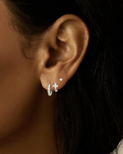 Bheop Gold Silver Dangle Earrings for Women, Cubic Zirconia Earring Stack - color: Silver-cz cross huggie set