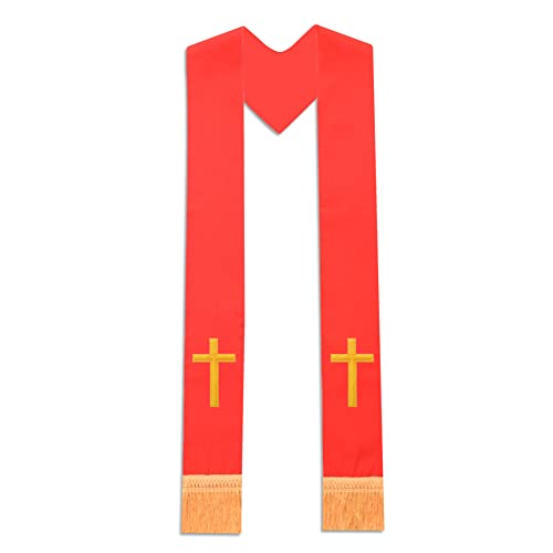 BLESSUME Church Clergy Pastor Cross Embroidered Stole - color: Red 10