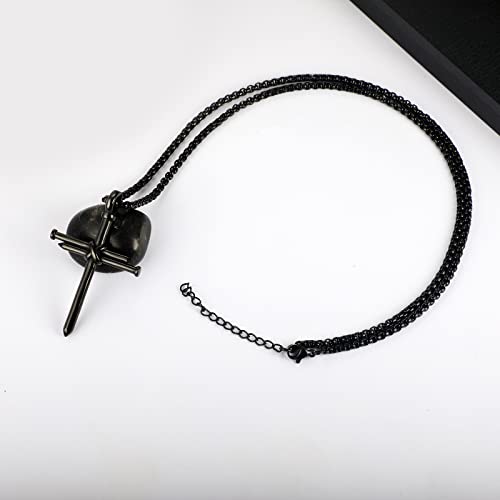 Nail Cross Necklace for Men Stainless Steel Chain 24inch 3 Nails Jesus Cross Pendant Christian Gifts for Dad 3 Colors - color: Black