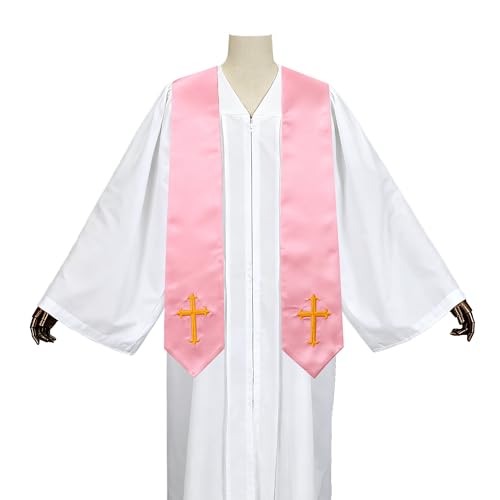 Clergy Stole with Embroidery Cross, Unisex Minister Priest Stole for Wedding Church Service Accessories 60/72 Inch - color: Pink, size: 60 Inch