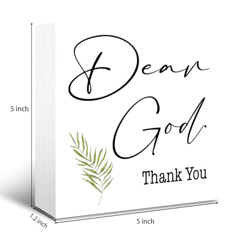 Dear God Thank You Sign, Religious Decorative Sign, White Wooden Box Sign, 5x5inch, Tabletop - color: Christian 13